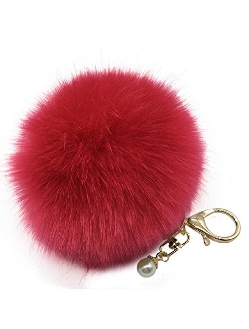 Amiley Fluffy Faux Rabbit Fur Ball Charm Pom Pom Car Keychain Handbag Key Ring