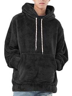 Mens Fleece Sweatshirt Winter Warm Fuzzy Pullover Chunky Fluffy Hoodies