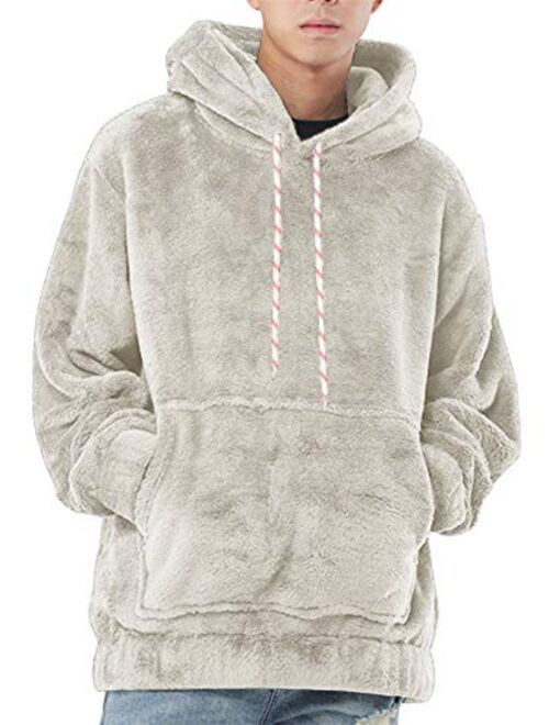 Mens Fleece Sweatshirt Winter Warm Fuzzy Pullover Chunky Fluffy Hoodies