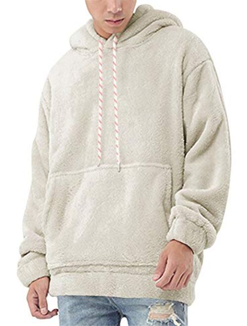 Mens Fleece Sweatshirt Winter Warm Fuzzy Pullover Chunky Fluffy Hoodies