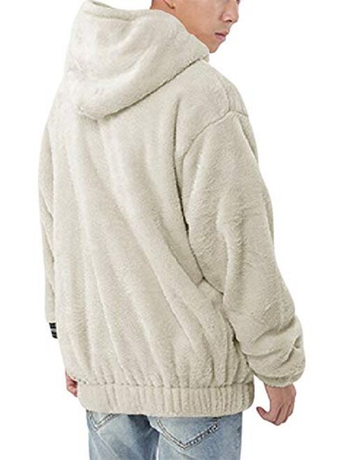 Mens Fleece Sweatshirt Winter Warm Fuzzy Pullover Chunky Fluffy Hoodies