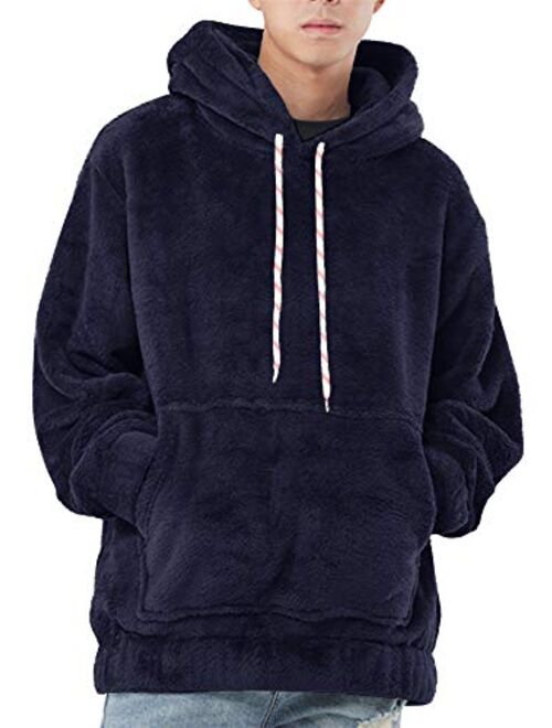 Mens Fleece Sweatshirt Winter Warm Fuzzy Pullover Chunky Fluffy Hoodies