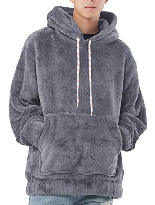 Mens Fleece Sweatshirt Winter Warm Fuzzy Pullover Chunky Fluffy Hoodies