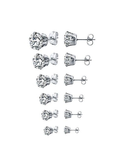 Long Way Stainless Steel Stud Earrings set Cubic Zirconia Inlaid,3mm-8mm 6Paris