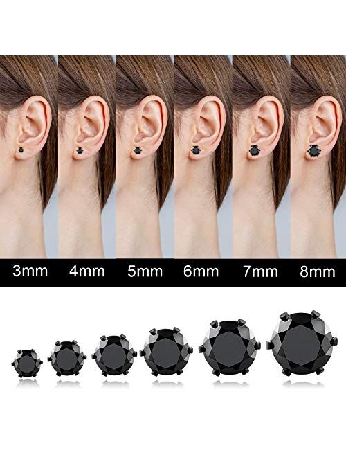 Long Way Stainless Steel Stud Earrings set Cubic Zirconia Inlaid,3mm-8mm 6Paris