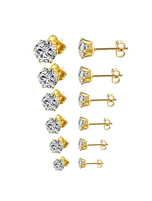 Long Way Stainless Steel Stud Earrings set Cubic Zirconia Inlaid,3mm-8mm 6Paris