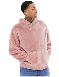 Poriff Men's Pullover Casual Double Fuzzy Pile Fleece Fluffy Hoodies