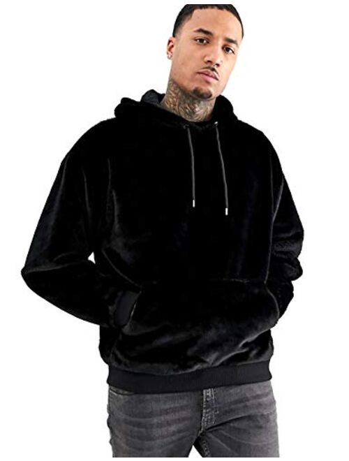 Poriff Men's Pullover Casual Double Fuzzy Pile Fleece Fluffy Hoodies