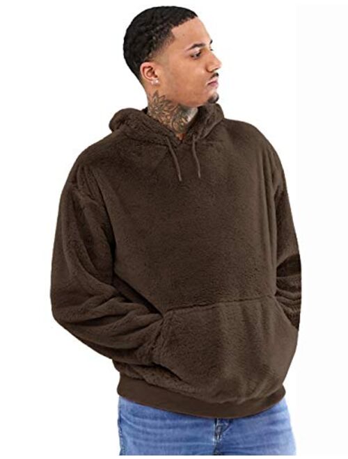 Poriff Men's Pullover Casual Double Fuzzy Pile Fleece Fluffy Hoodies