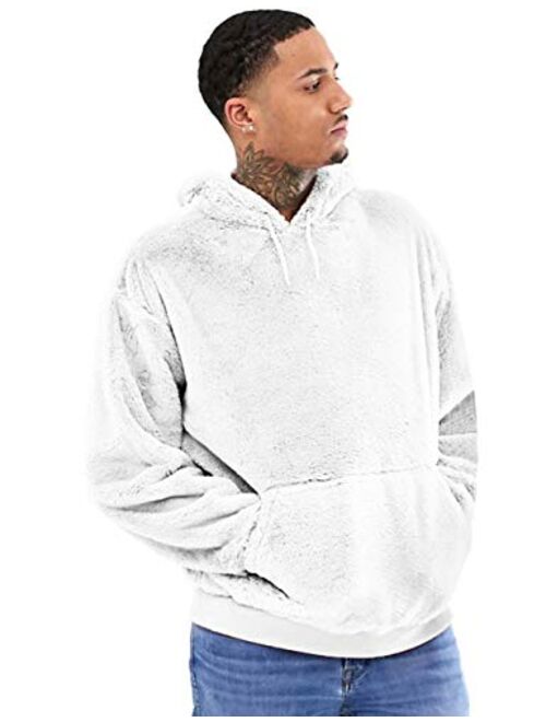 Poriff Men's Pullover Casual Double Fuzzy Pile Fleece Fluffy Hoodies