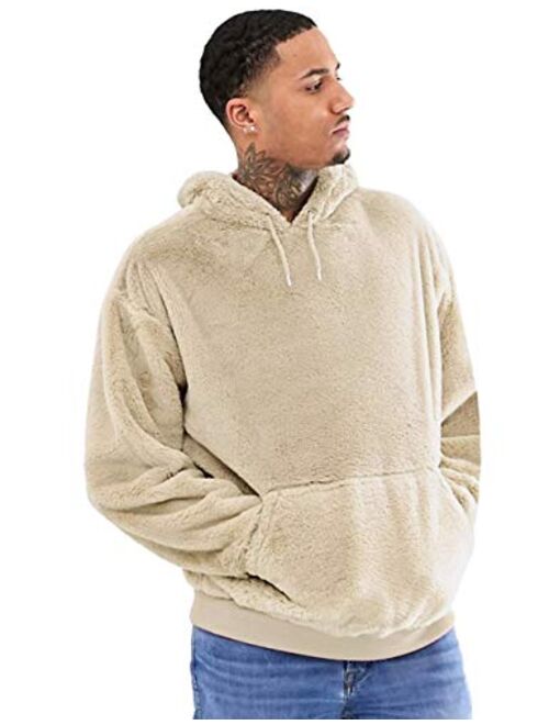 Poriff Men's Pullover Casual Double Fuzzy Pile Fleece Fluffy Hoodies