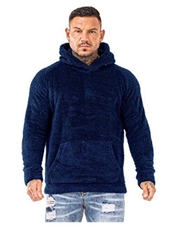 Men's Fuzzy Sherpa Lined Sweatshirt Fashion Pullover Fleece Fluffy Hoodies