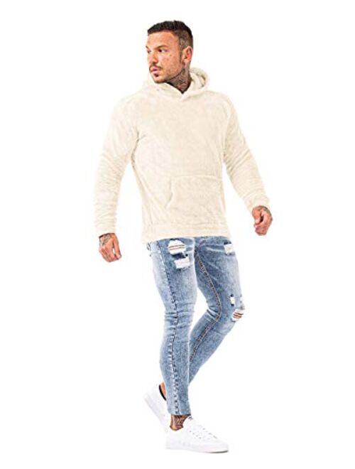 GINGTTO Men's Fuzzy Sherpa Lined Sweatshirt Fashion Pullover Fleece Fluffy Hoodies