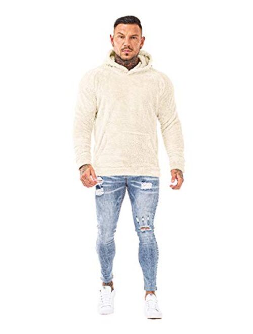 GINGTTO Men's Fuzzy Sherpa Lined Sweatshirt Fashion Pullover Fleece Fluffy Hoodies