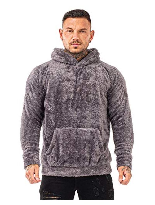 GINGTTO Men's Fuzzy Sherpa Lined Sweatshirt Fashion Pullover Fleece Fluffy Hoodies