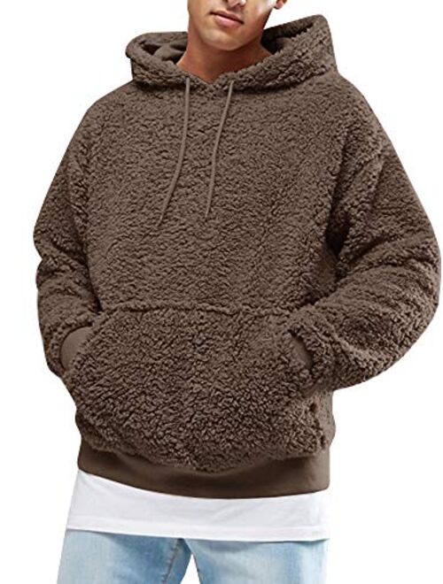 Gafeng Mens Sherpa Winter Fleece Heavy Long Sleeve Fuzzy Fluffy Kangaroo Pocket Hoodies