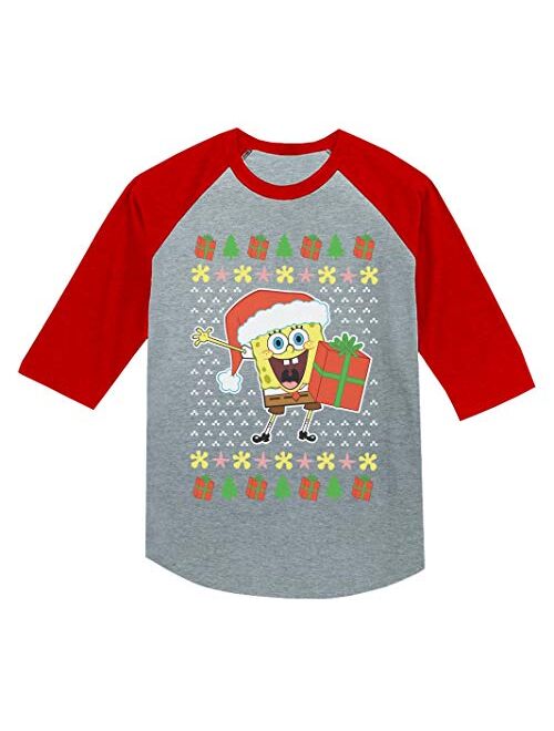 Tstars Spongebob Ugly Christmas Sweater 3/4 Sleeve Baseball Jersey Toddler Shirt