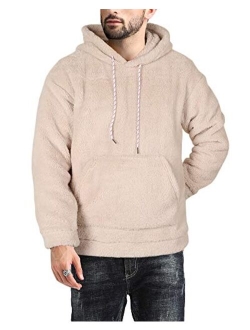 Taoliyuan Mens Fuzzy Hoodies Sherpa Fluffy Fleece Winter Casual Pullover Hooded Sweatshirt Outwear