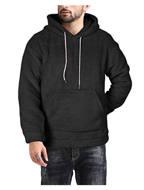 Taoliyuan Mens Fuzzy Hoodies Sherpa Fluffy Fleece Winter Casual Pullover Hooded Sweatshirt Outwear