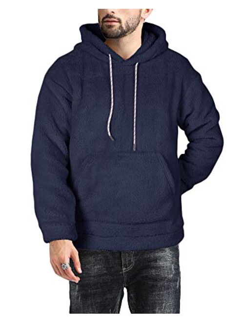 Taoliyuan Mens Fuzzy Hoodies Sherpa Fluffy Fleece Winter Casual Pullover Hooded Sweatshirt Outwear