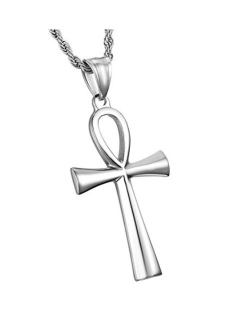 Men's Stainless Steel Coptic Ankh Cross Religious Pendant Necklace, 22 2" Rope Chain