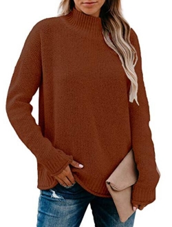 LOLONG Women's Turtleneck Sweaters Long Sleeve Solid Loose Knitted Pullover Tops