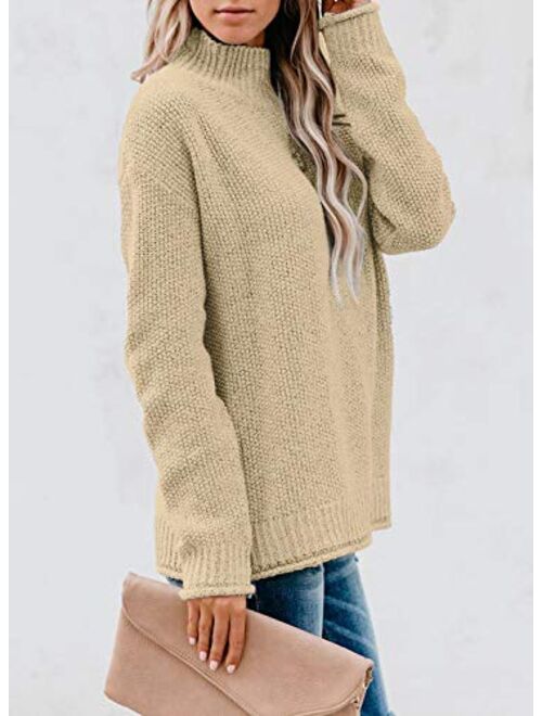 LOLONG Women's Turtleneck Sweaters Long Sleeve Solid Loose Knitted Pullover Tops