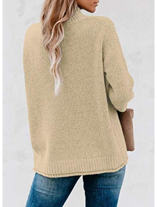 LOLONG Women's Turtleneck Sweaters Long Sleeve Solid Loose Knitted Pullover Tops