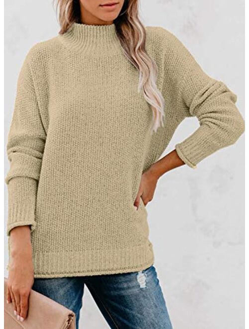 LOLONG Women's Turtleneck Sweaters Long Sleeve Solid Loose Knitted Pullover Tops