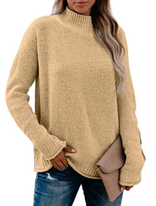 LOLONG Women's Turtleneck Sweaters Long Sleeve Solid Loose Knitted Pullover Tops