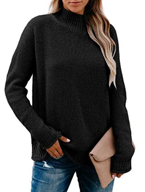 LOLONG Women's Turtleneck Sweaters Long Sleeve Solid Loose Knitted Pullover Tops