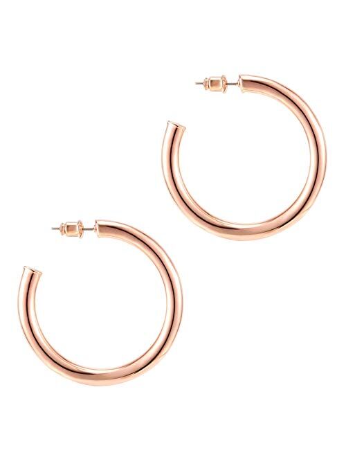 PAVOI 14K Gold Colored Lightweight Chunky Open Hoops | Gold Hoop Earrings for Women