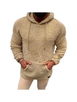 Mens Fleece Fluffy Hoodie Pullover Coat Hooded Thick Winter Outwear Hoodie Tops