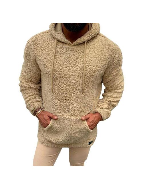 Mens Fleece Fluffy Hoodie Pullover Coat Hooded Thick Winter Outwear Hoodie Tops