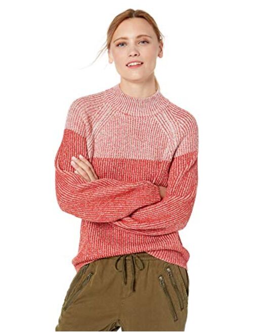 Cable Stitch Women's Two Tone Mock Neck Sweater