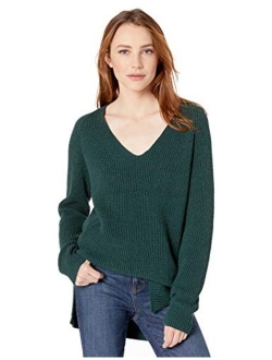 Women's Cotton Half-Cardigan Stitch Deep V-Neck Sweater