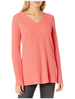 Women's Cotton Half-Cardigan Stitch Deep V-Neck Sweater