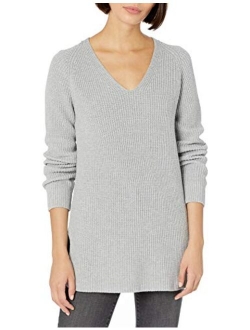 Women's Cotton Half-Cardigan Stitch Deep V-Neck Sweater