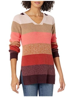 Women's Cotton Half-Cardigan Stitch Deep V-Neck Sweater