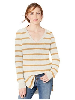 Women's Cotton Half-Cardigan Stitch Deep V-Neck Sweater