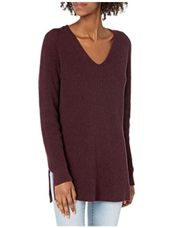 Women's Cotton Half-Cardigan Stitch Deep V-Neck Sweater