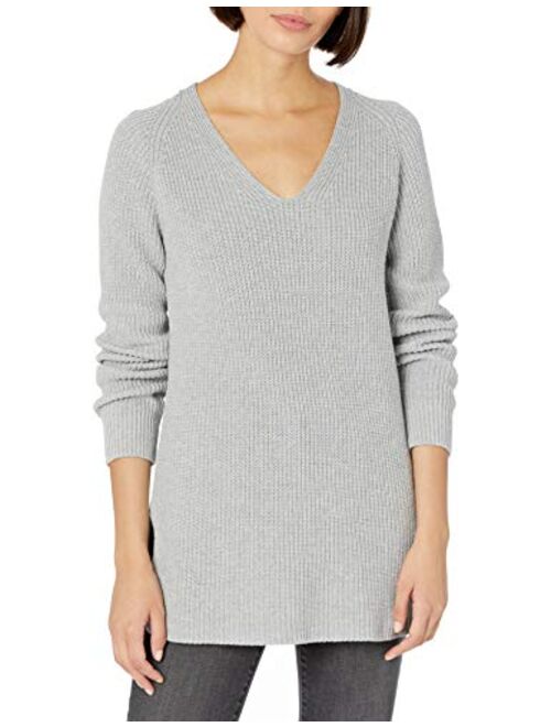 Goodthreads Women's Cotton Half-Cardigan Stitch Deep V-Neck Sweater