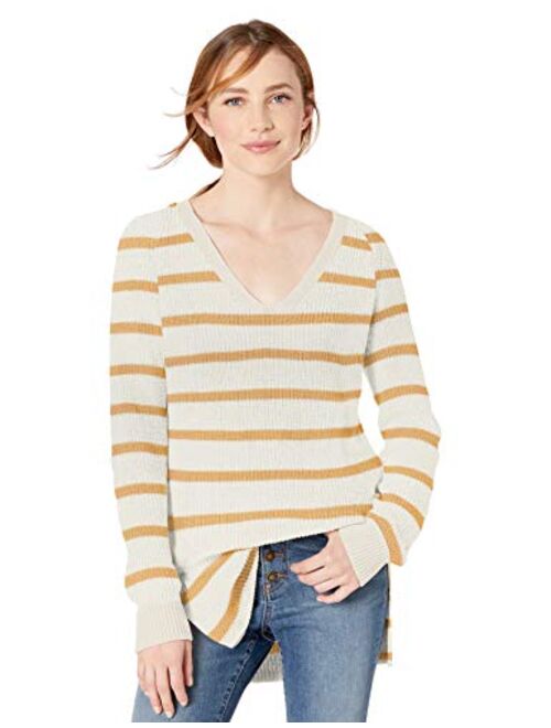 Goodthreads Women's Cotton Half-Cardigan Stitch Deep V-Neck Sweater