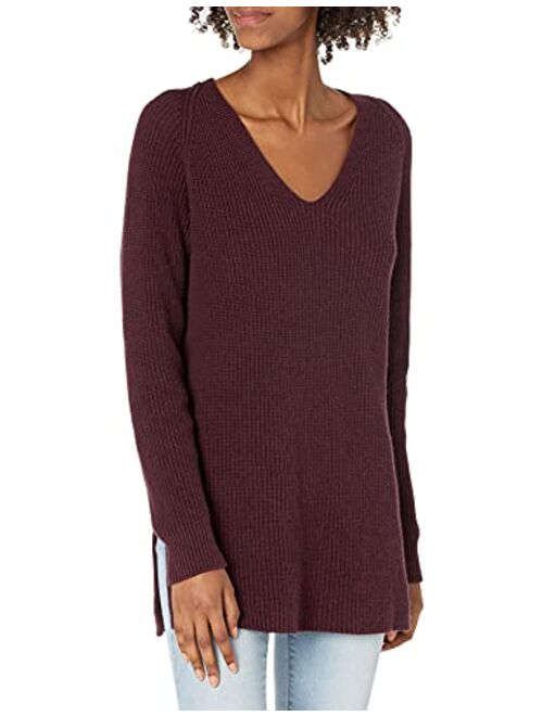 Goodthreads Women's Cotton Half-Cardigan Stitch Deep V-Neck Sweater