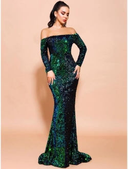 Off Shoulder Sequin Fishtail Prom Dress