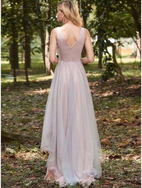 Ever-pretty Asymmetrical Hem Applique Prom Dress