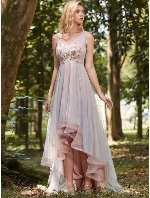 Ever-pretty Asymmetrical Hem Applique Prom Dress