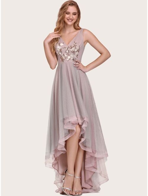 Ever-pretty Asymmetrical Hem Applique Prom Dress