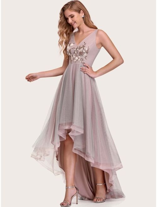 Ever-pretty Asymmetrical Hem Applique Prom Dress