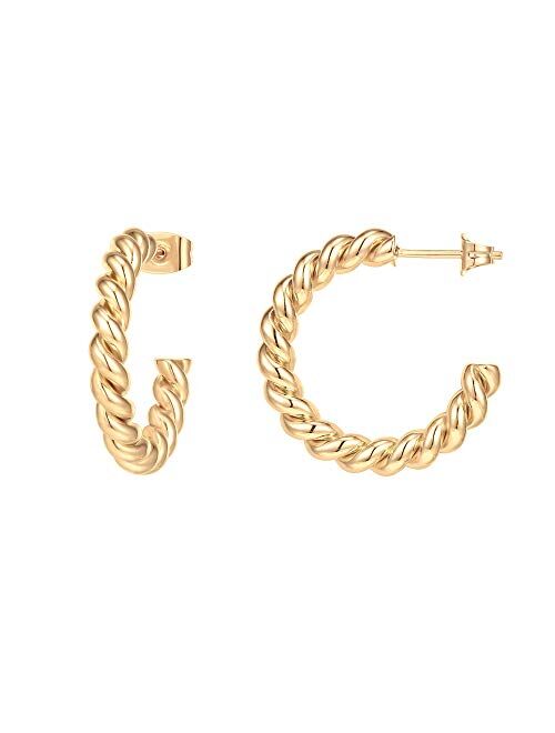 PAVOI 14K Gold Plated 925 Sterling Silver Twisted Rope Round Hoop Earrings in Rose Gold, White Gold and Yellow Gold